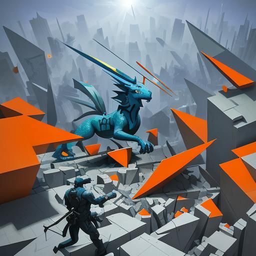 Futuristic Dragon Sculpture in Cubist Style