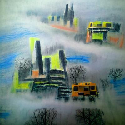 Cyberpunk Cityscape in Rolling Fog