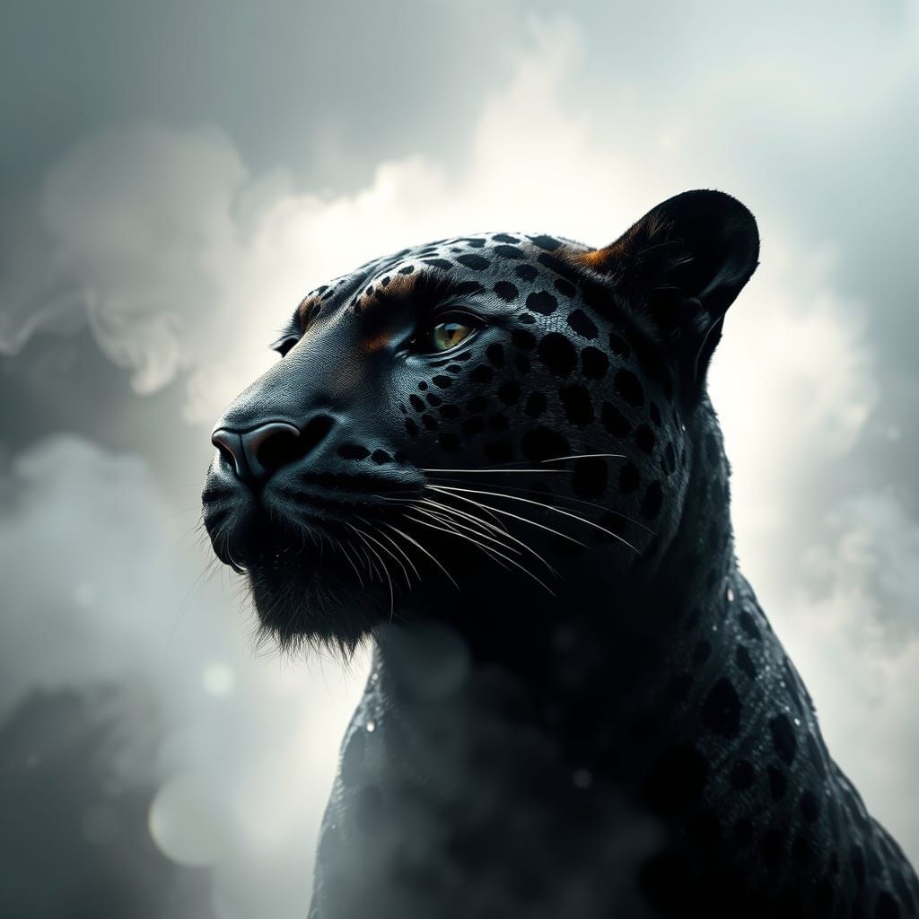 Majestic Black Jaguar with Shimmering Scales in Ethereal Jun...