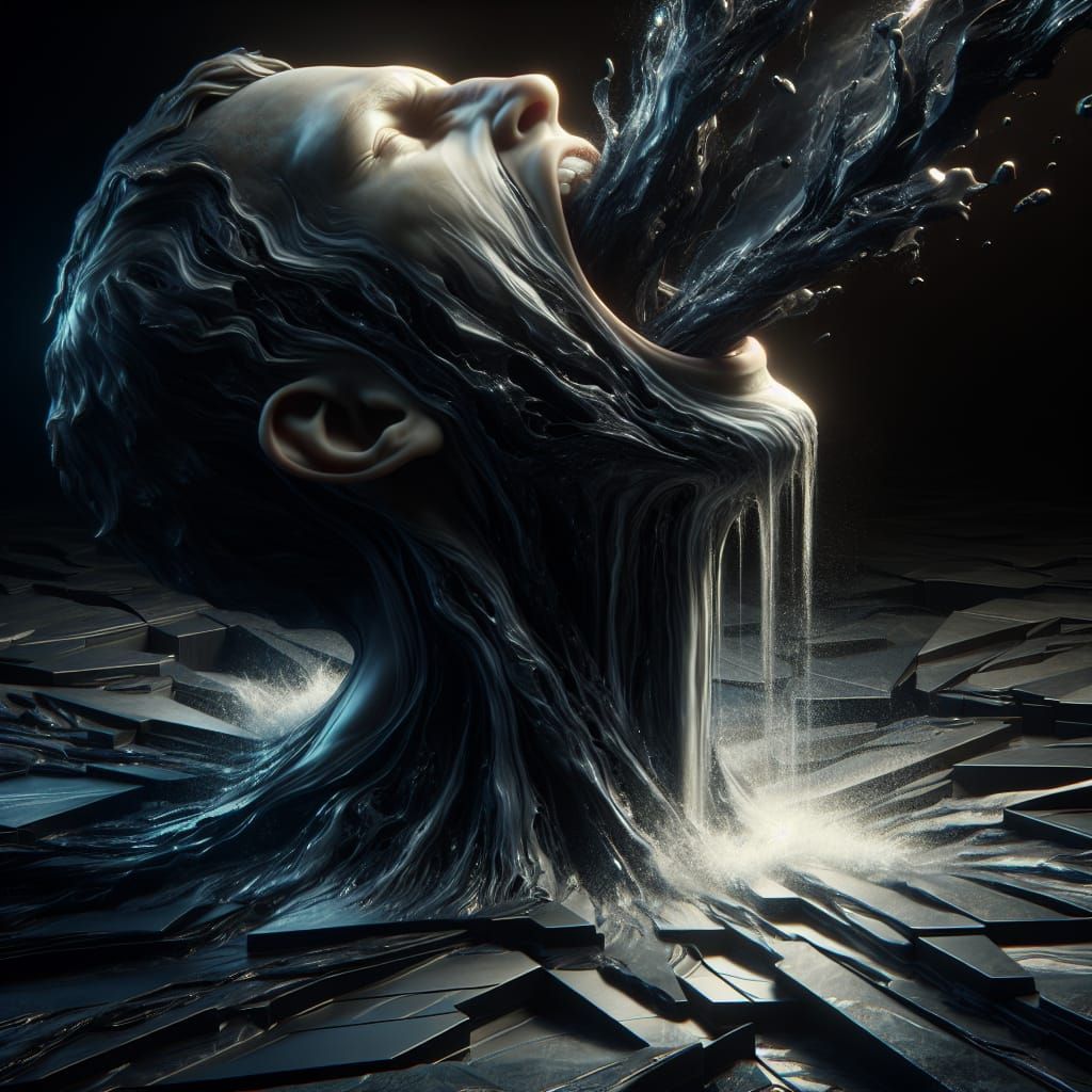 Surreal Obsidian Waterfall Conceptual Art