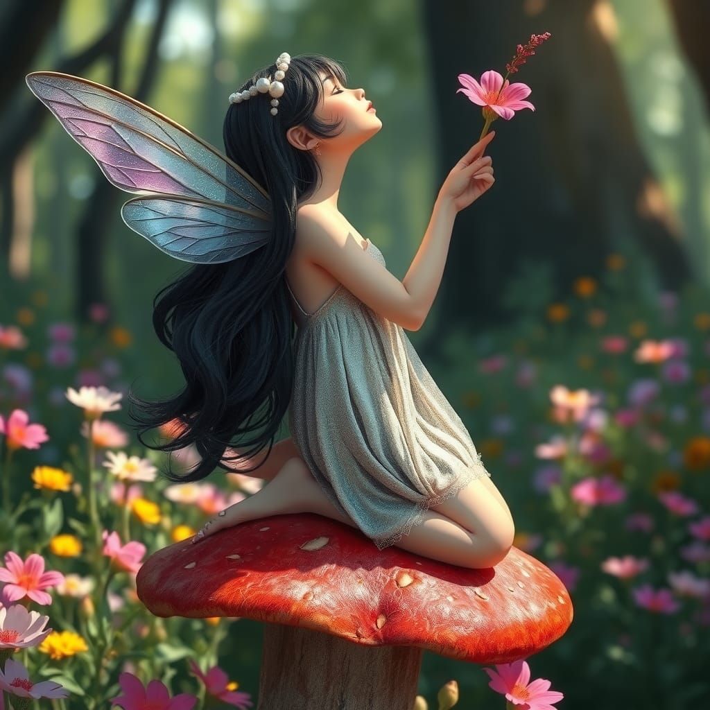 Fairy with Flower in Magical Forest