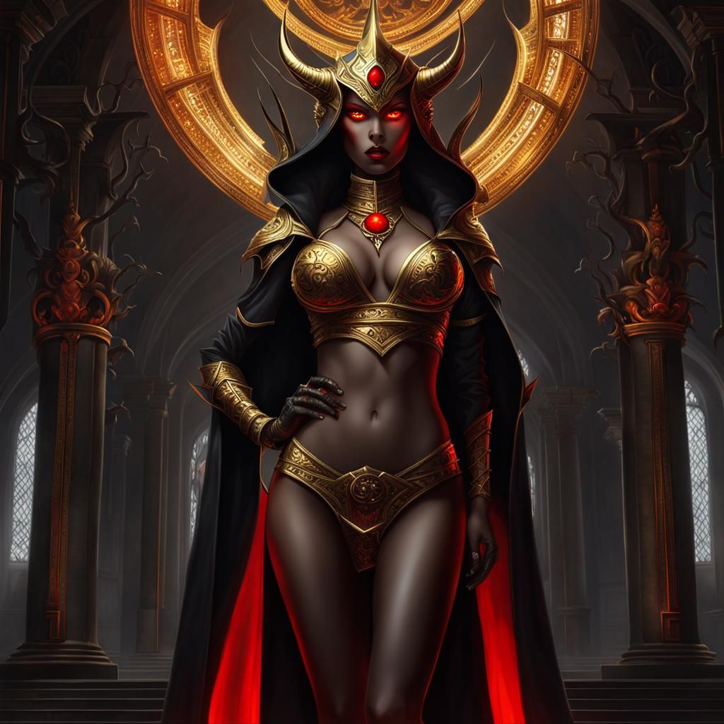 Fantasy Priestess in Evil Temple: Digital Art