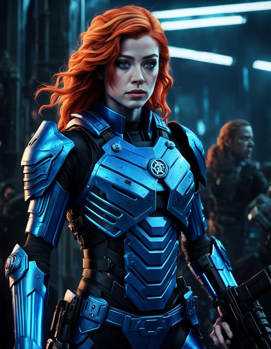 High-Tech Soldier Posing Heroically as Digital Painting