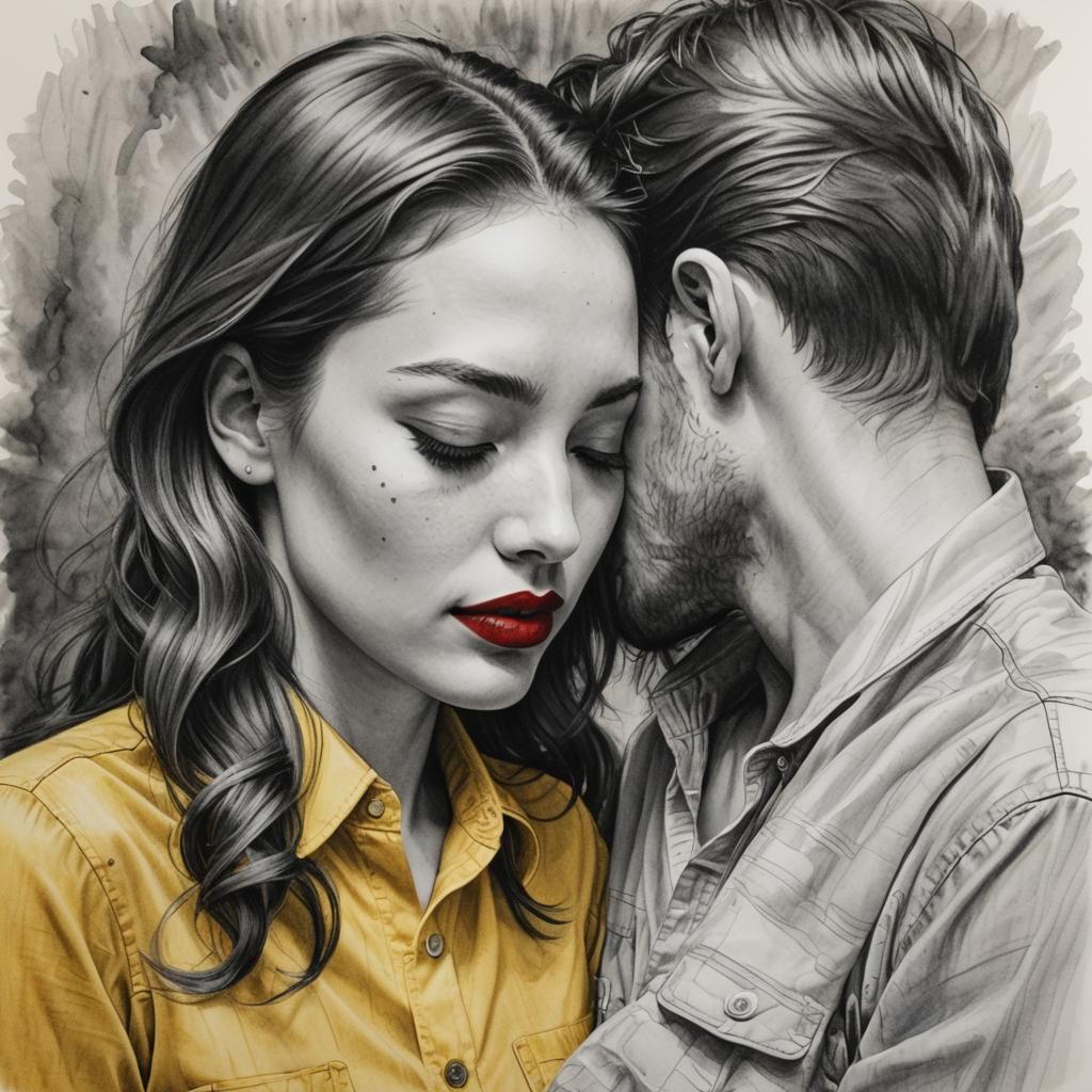 Monochrome Pencil Sketch of Woman with Smoky Figure