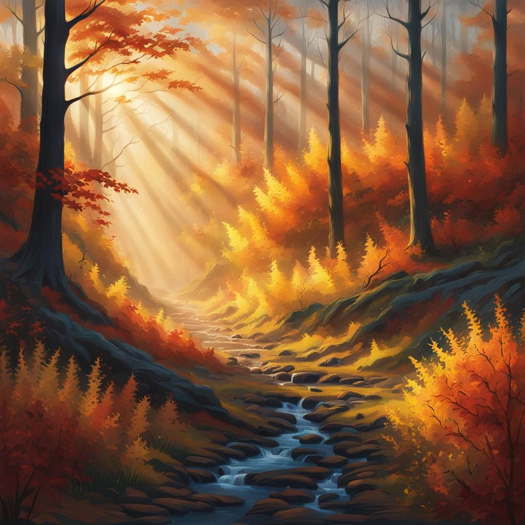 Autumn Sunrise Over Forest: Chalk Art Impressionism