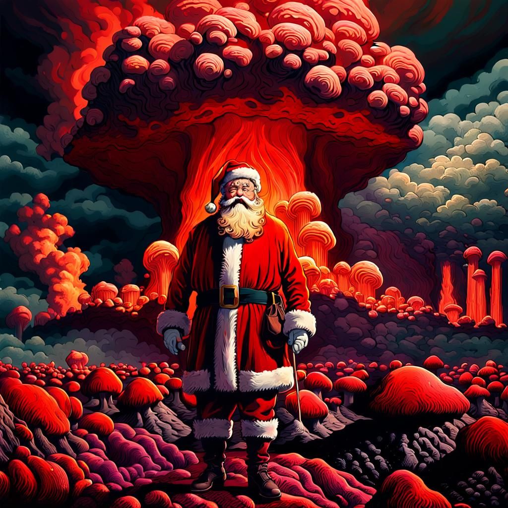 Surreal Santa Claus Stares at Apocalyptic Hendenberg Explosi...