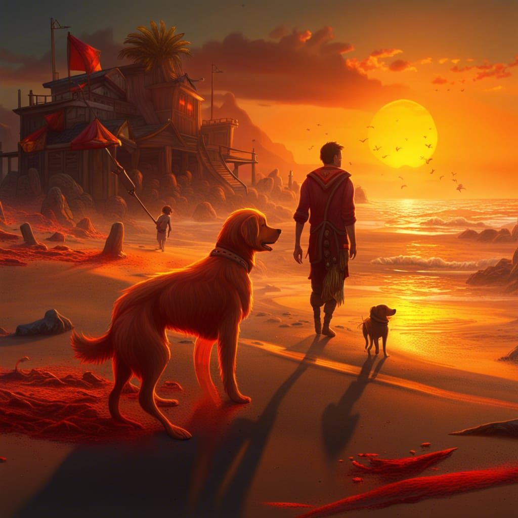 Sunset Beach: Dog and Human in a Matte Painting