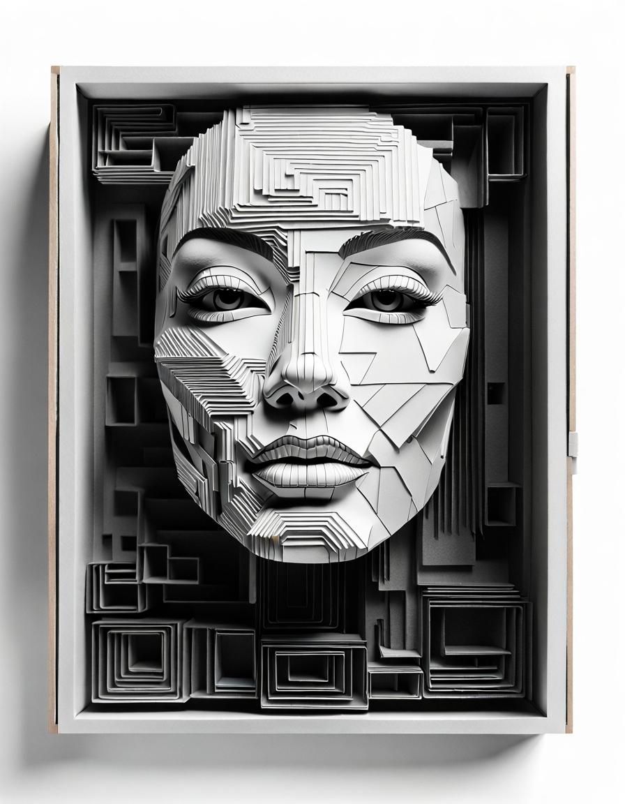 album cover art, layered style black & white art beautiful m...