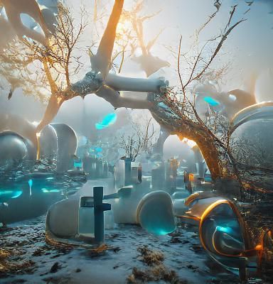 Ethereal Graveyard Scene Under Moonlight