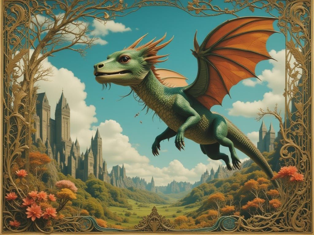 Snallygaster and Jabberwocky in Dreamlike Encounter