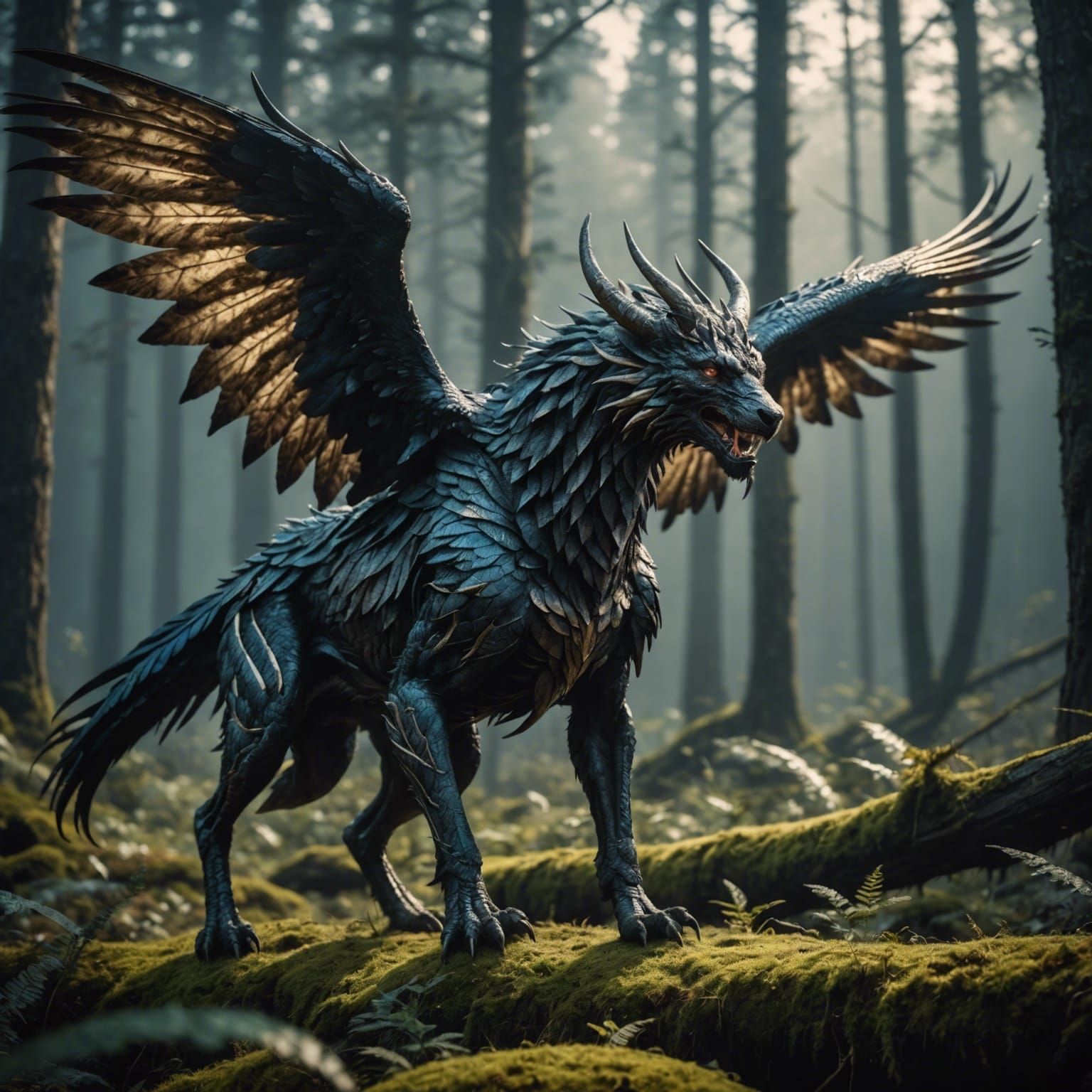 Mystical Winged Beast Hunting in the Wild