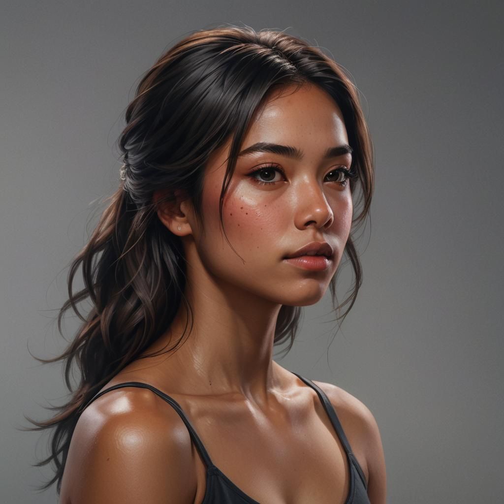 Hyperrealistic Portrait of a Girl with Red Highlights