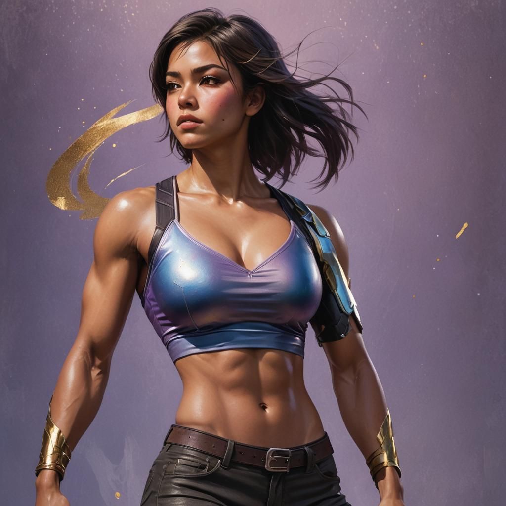 Confident Girl with Muscular Physique in Fantasy Art