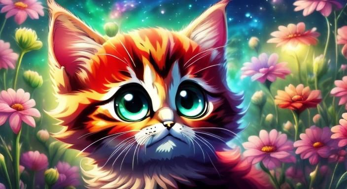 Anime Cat with Starry Eyes in Cel-Shaded Style