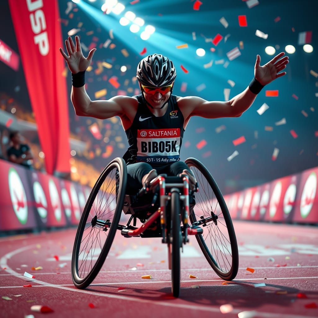 Para-Athlete's Triumphant Victory at Finish Line
