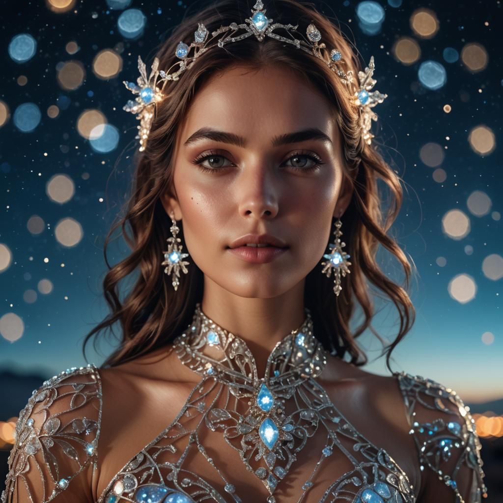 Beautiful Woman in Glass Dress Portrait