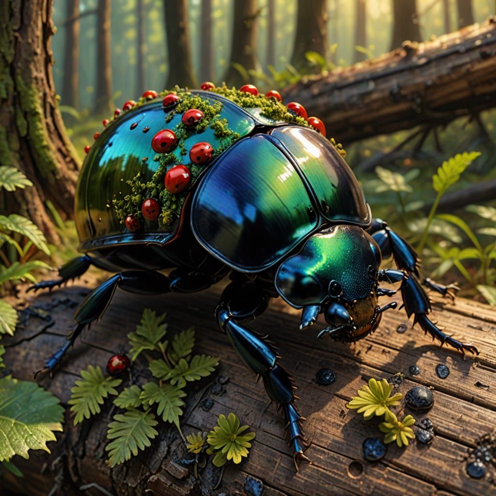 Dung Beetle and Ladybug Morph in Oil Painting Style