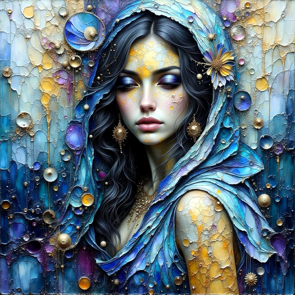 Abstract Impasto Painting with Metallic Accents