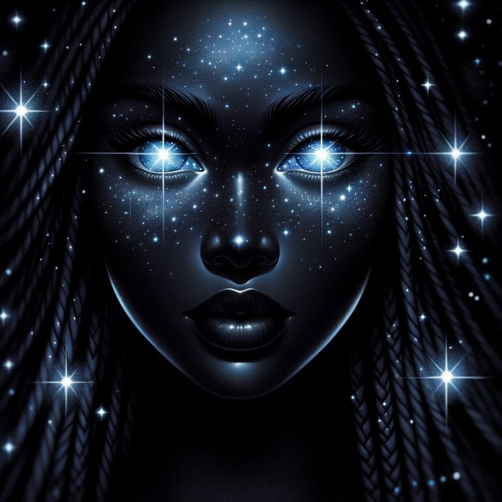 Enigmatic Night Goddess With Star Eyes