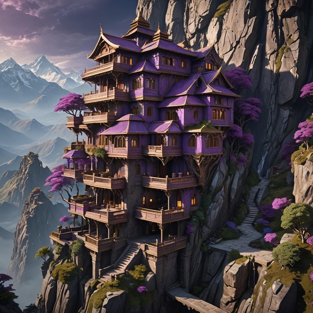 Fantasy Home on Himalayan Mountain, Hyperdetailed Concept Ar...