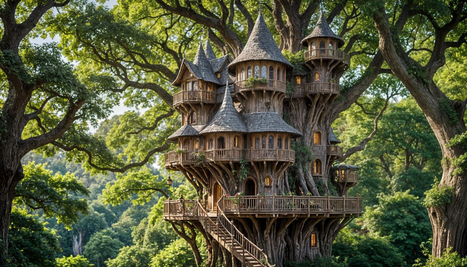 Enchanted Elven Treehouse in a Majestic Oak
