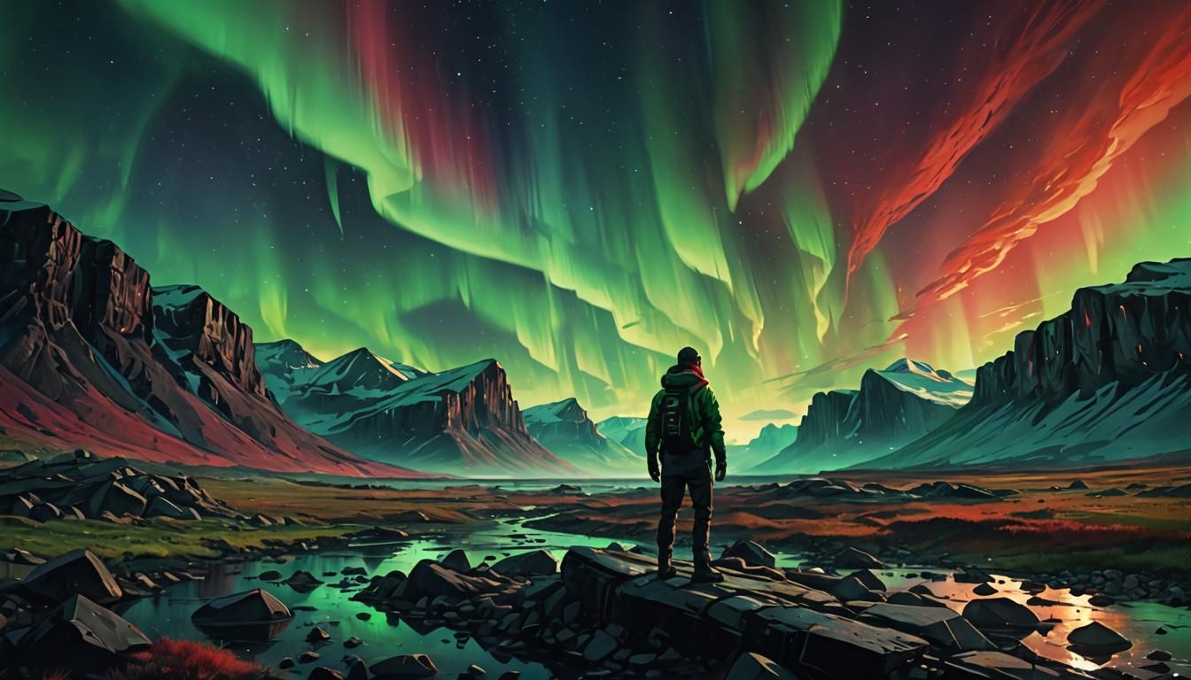Windswept Wasteland Under Northern Lights: Hyperrealistic Ar...