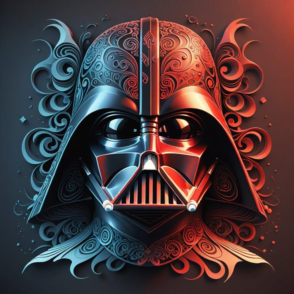 Abstract Darth Vader Vector Fractal in Gouache Style