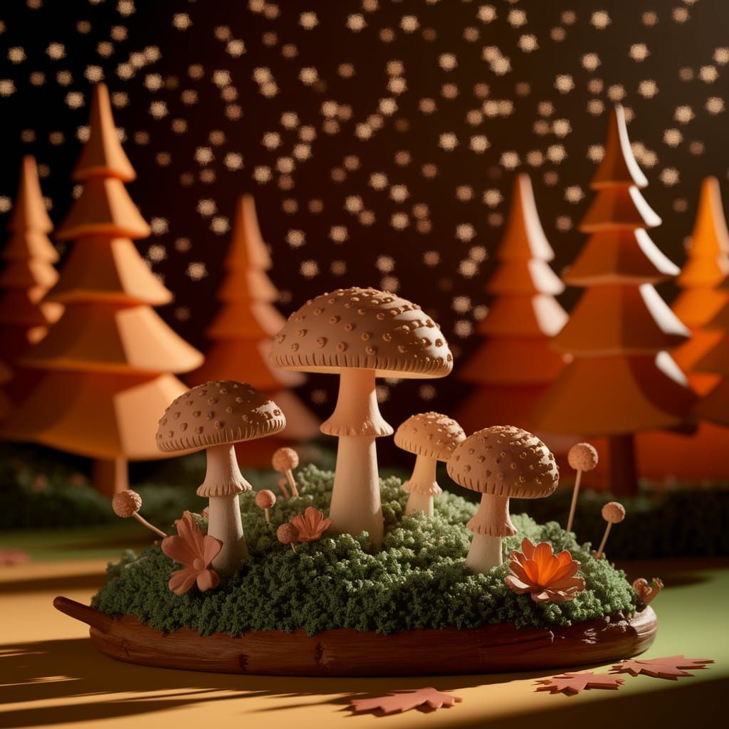 Charming Claymation Night Forest Tableau