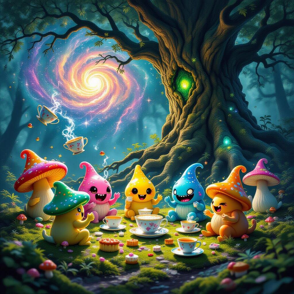 Fungal Tea Party Amidst Cosmic Growth