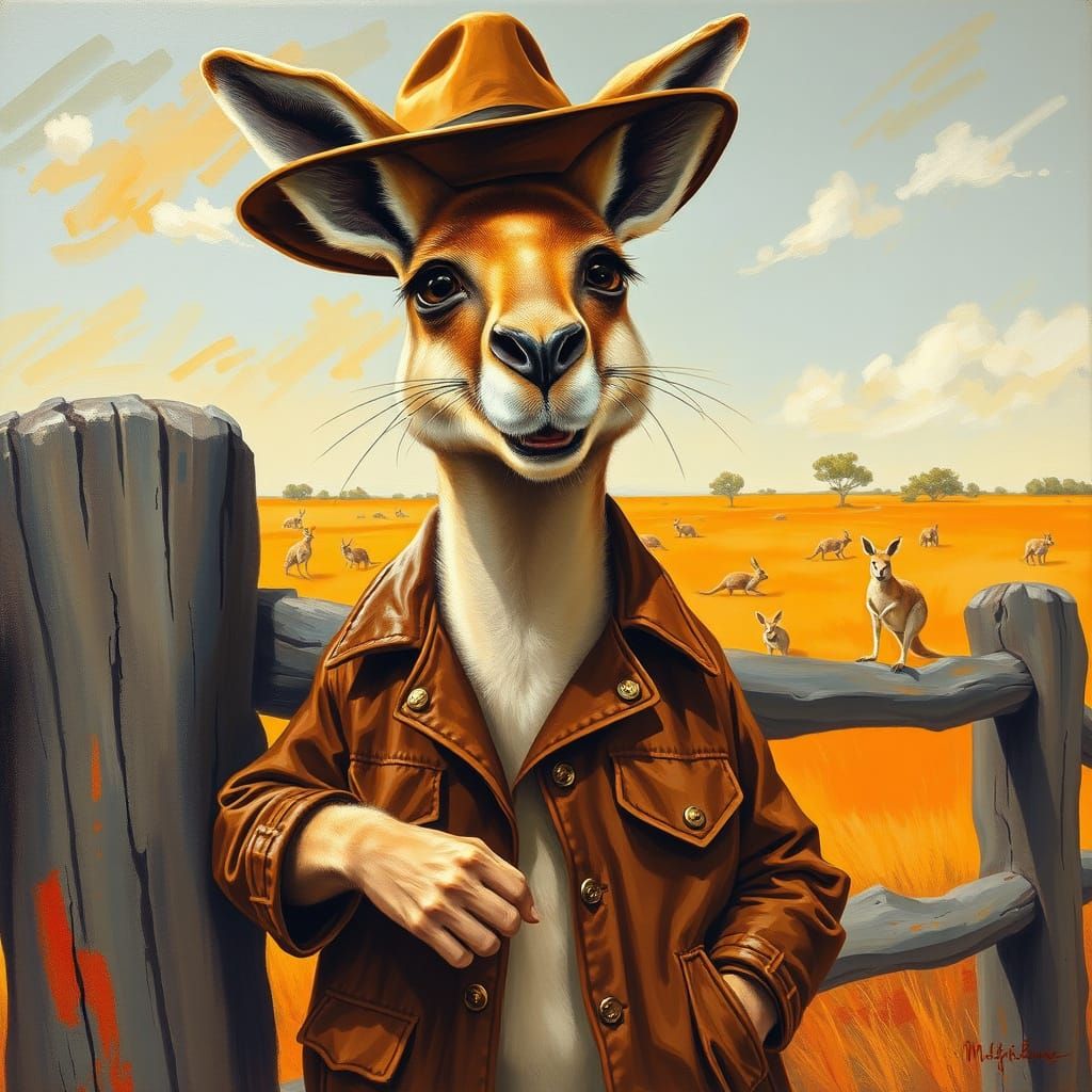 Debonair Aussie Kangaroo in Oil Painting Style