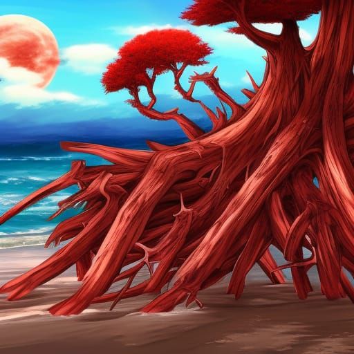 Red Tree Growing from Dragon Bones: Anime Style