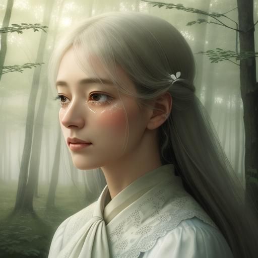 Poignant Watercolor: Woman with Dove in Forest