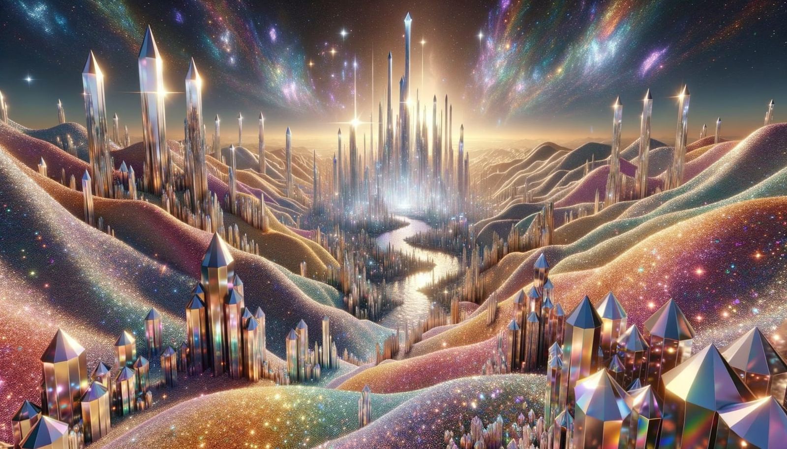 Surreal Crystal Spires and Glittering Landscape in a World o...