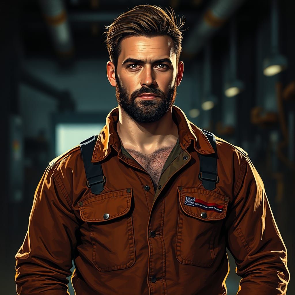 Confident Man in Coveralls in Tom of Finland Style
