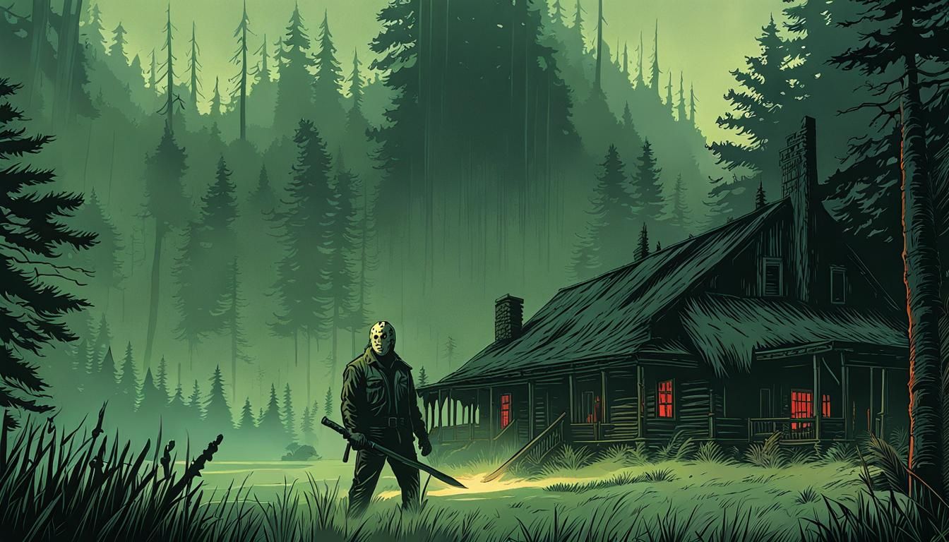Ominous Jason Voorhees at Camp Crystal Lake