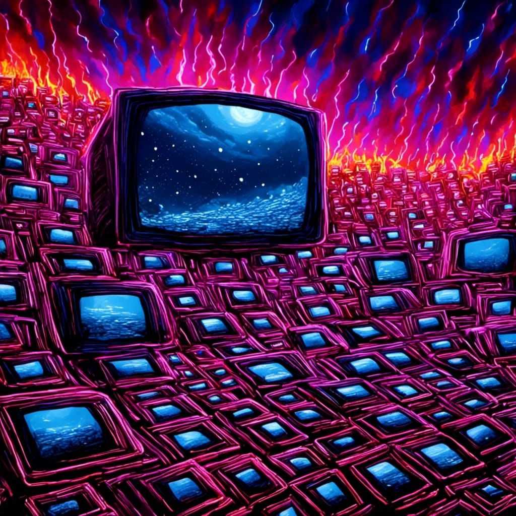 Neon Atom Bombs Exploding on TV Mountains