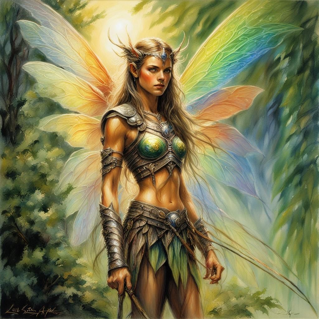 Rainbow Winged Fairy Warrior in Oil Paint Style