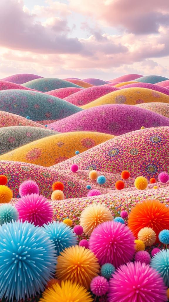 Playful Pom Pom Landscape in Pastel Hues