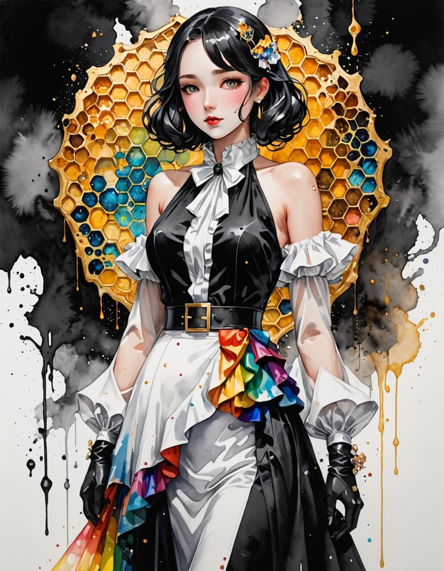 Rainbow Honeycomb: 1930s Suit in Black and White Watercolor