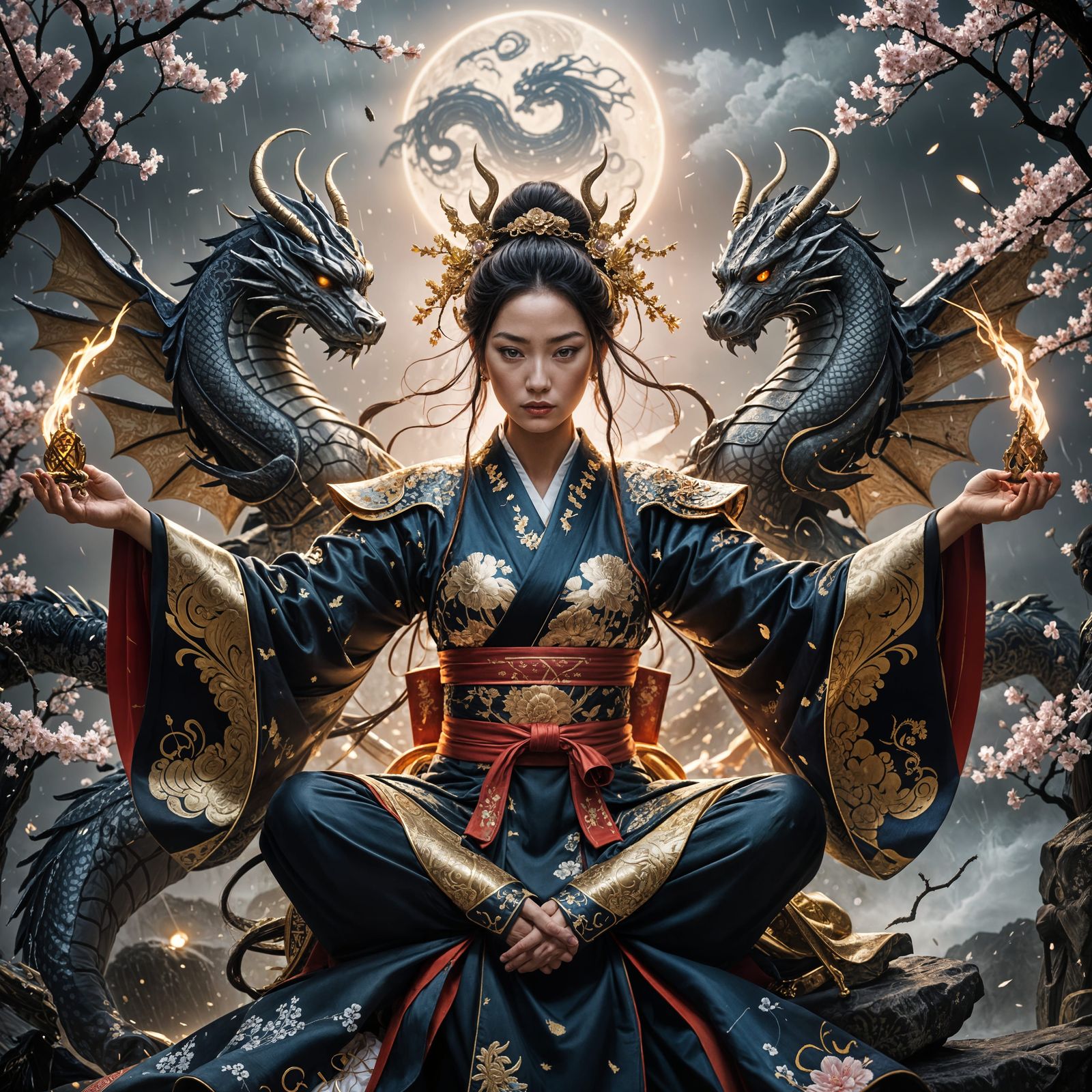 Warrior Goddess in Storm with Dragon Kimono