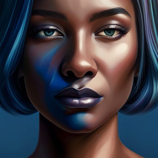 Young Woman with Blue Hair in Hyperrealistic Style