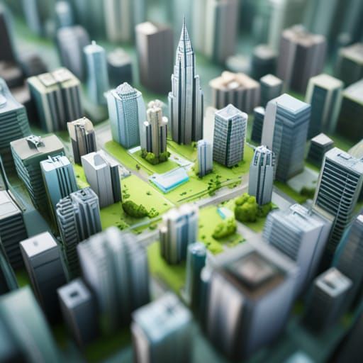 Origami City on Floating Island in Papercraft Style