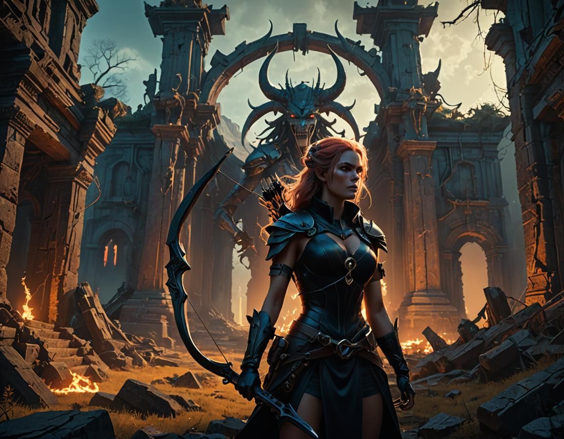 Demoness with Crossbows in Mystical Ruins