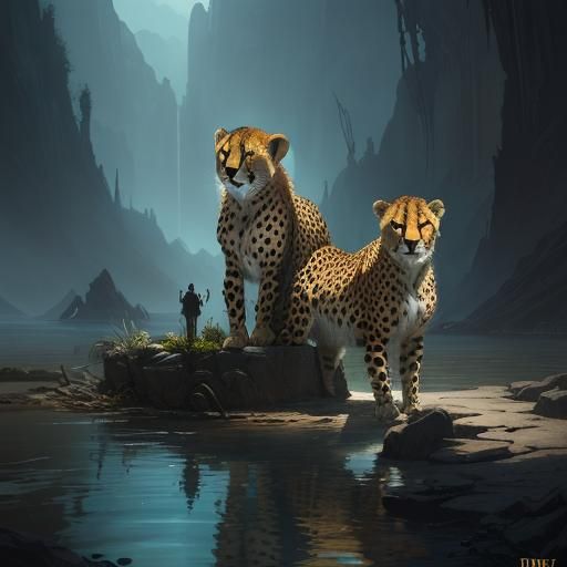 Cheetah with Lock and Key: Dark Fantasy Art