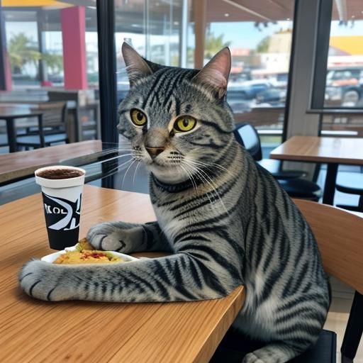 Tabby Cat Enjoys Fish Tacos at Taco Bell