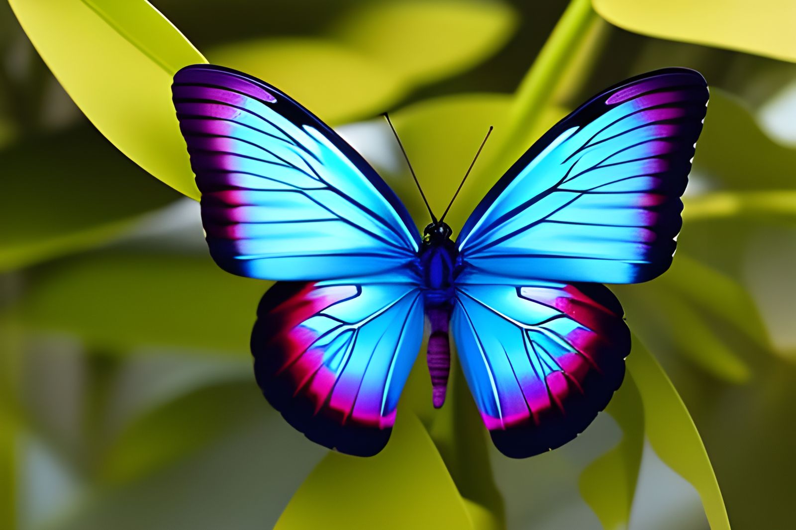 Blue Butterfly in Ornate Victorian Synthwave Style