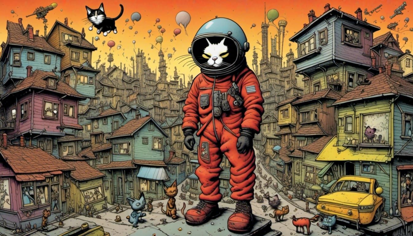 Surreal Hazmat Scene in Futuristic Slum