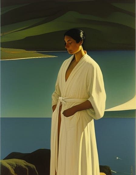 Woman in Blue Waters: Classic Illustration