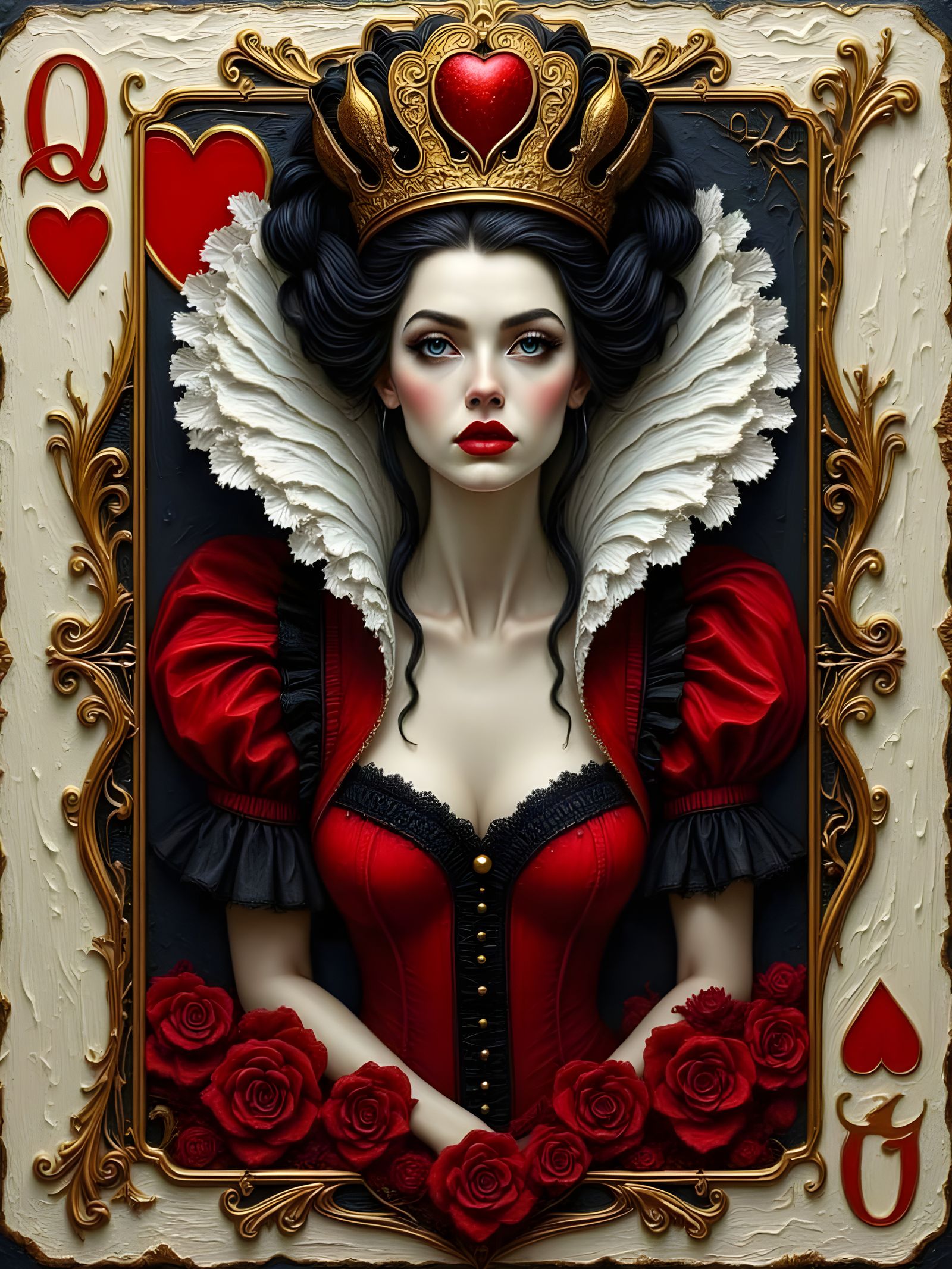 Queen of Hearts Playing Card in Tim Burton Style