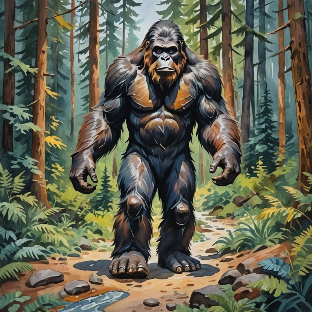 Bigfoot in Gouache Style Impressionist Masterpiece